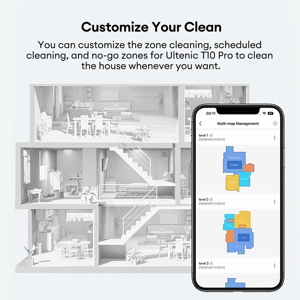 Ultenic T10 Pro Robot Vacuum Cleaner with Self Emptying Station, 4000Pa Suction, Dual SpinPower Mopping, 3.3L Dustbag, Lidar Navigation, Carpet Boost, 5200mAh Battery, Max 200 Mins Runtime, APP/Voice Control