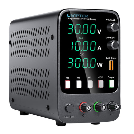 WANPTEK APS3010H Programmable Regulated DC Power Supply, 30V 10A, Storage Memory Function, Encoder Adjustment, USB Fast Charge, 4-Digit Display, Low Ripple, Cooling Fan - US Plug