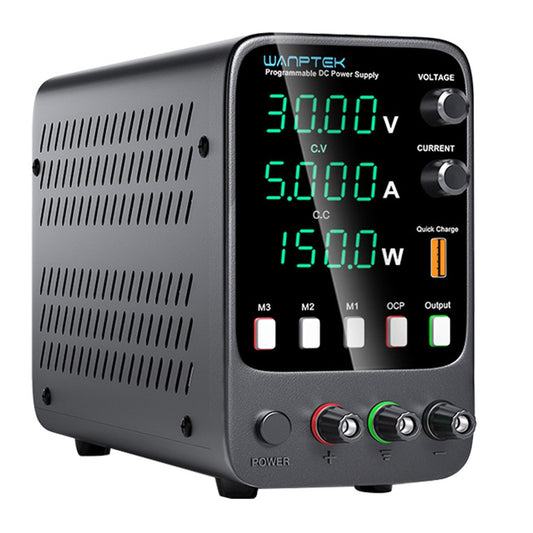 WANPTEK APS305H Programmable Regulated DC Power Supply, 30V 5A, Storage Memory Function, Encoder Adjustment, USB Fast Charge, 4-Digit Display, Low Ripple, Cooling Fan Black - EU Plug