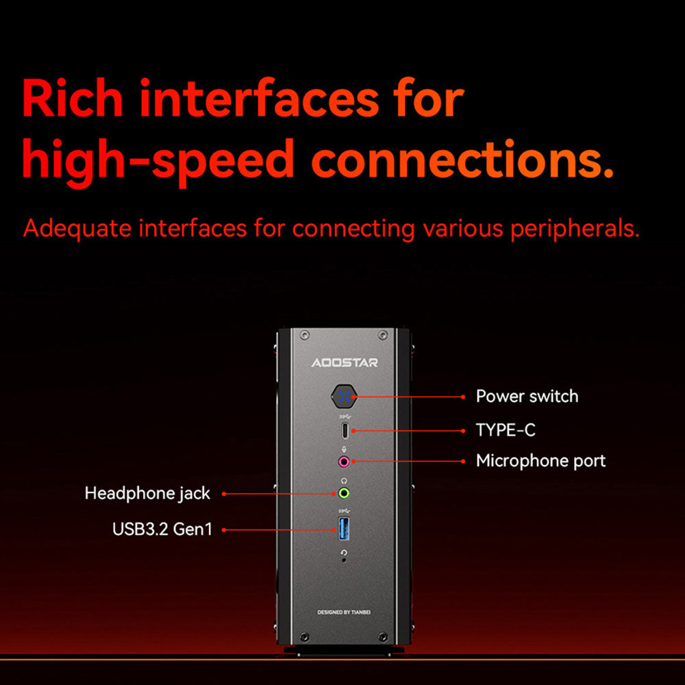 AOOSTAR GODX Gaming Mini PC with Discrete GPU, AMD Ryzen 9 6900HX CPU 8 Core 4.9GHz, AMD Radeon RX 6600LE GPU 8GB 128bit, 32GB RAM 1TB SSD, WiFi6, 2*2.5G LAN, 5*USB3.2, 1*USB4, 1*Type-C, 1*DP, 1*HDMI, 2*Headphone Jack, 2*Microphone Port - EU Plug