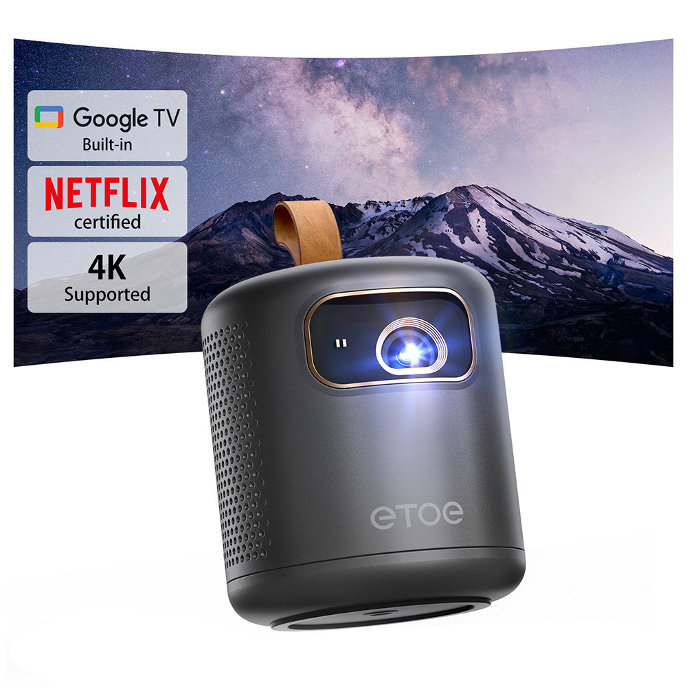 [Google TV Certified] ETOE Dolphin DLP Projector, 500 ANSI Lumens, Native 1080P, 4K UHD Video Decoding, Auto Focus &amp; Keystone, Dual-Band Wi-Fi, Netflix / YouTube / Prime Video Preinstalled