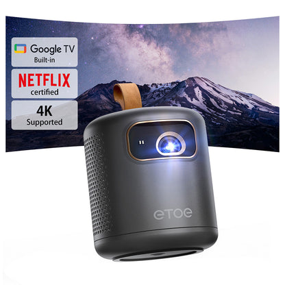 [Google TV Certified] ETOE Dolphin DLP Projector, 500 ANSI Lumens, Native 1080P, 4K UHD Video Decoding, Auto Focus &amp; Keystone, Dual-Band Wi-Fi, Netflix / YouTube / Prime Video Preinstalled