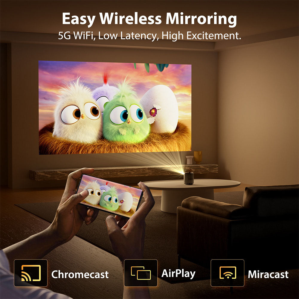 [Google TV Certified] ETOE Dolphin DLP Projector, 500 ANSI Lumens, Native 1080P, 4K UHD Video Decoding, Auto Focus &amp; Keystone, Dual-Band Wi-Fi, Netflix / YouTube / Prime Video Preinstalled