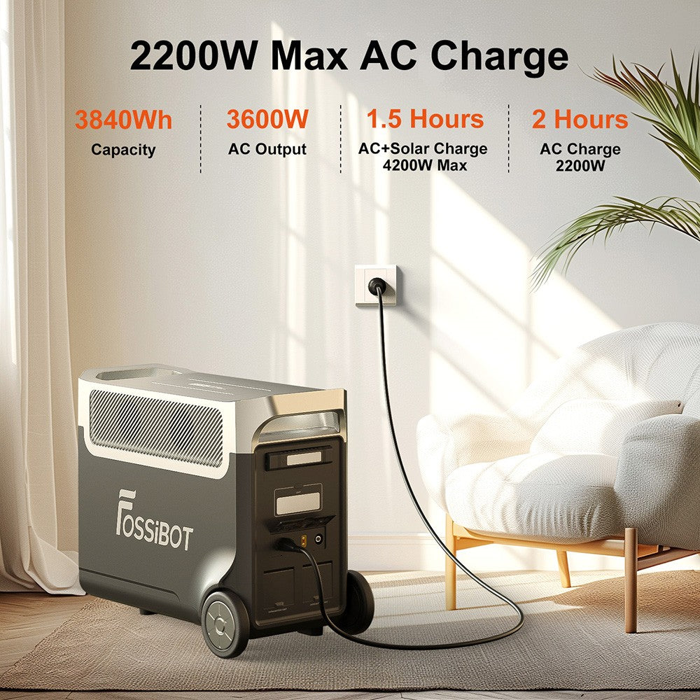 FOSSiBOT F3600 Pro Portable Power Station, 3840Wh LiFePO4 Battery, Max. 11520Wh Expansion, 3600W High AC Output, 2000W Max Solar Charge, 1.5h Full Charge, PD 100W, 13 Output Ports, LED Flashlight, UPS, APP Control