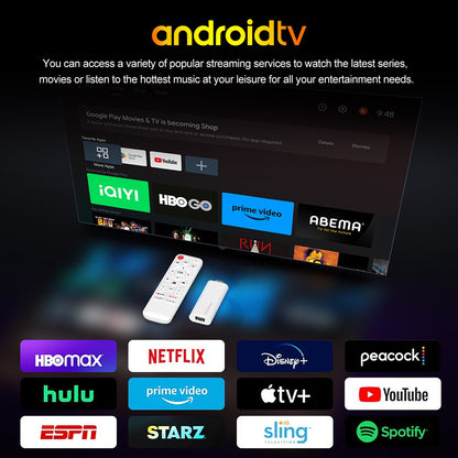H96 Max H313 Android 14 TV Stick, 2GB RAM 16GB ROM, ARM Cortex A53 Quad Core, 4K UHD, WiFi 6, Built-in Chromecast, Google Play Games, 1*HDMI, 1*USB 2.0