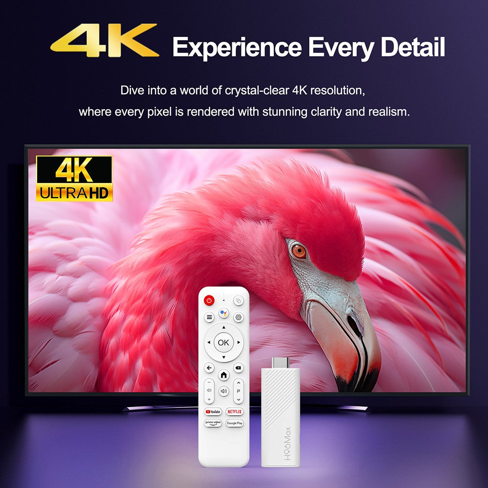 H96 Max H313 Android 14 TV Stick, 2GB RAM 16GB ROM, ARM Cortex A53 Quad Core, 4K UHD, WiFi 6, Built-in Chromecast, Google Play Games, 1*HDMI, 1*USB 2.0