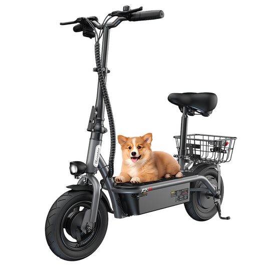 iScooter F2 Electric Scooter with Seat &amp; Rear Basket, 500W Motor, 36V 7.8Ah Battery, 10 inch Tires, 30km/h Max Speed, 30km Range, Front &amp; Rear Drum Brakes, 120kg Max Load