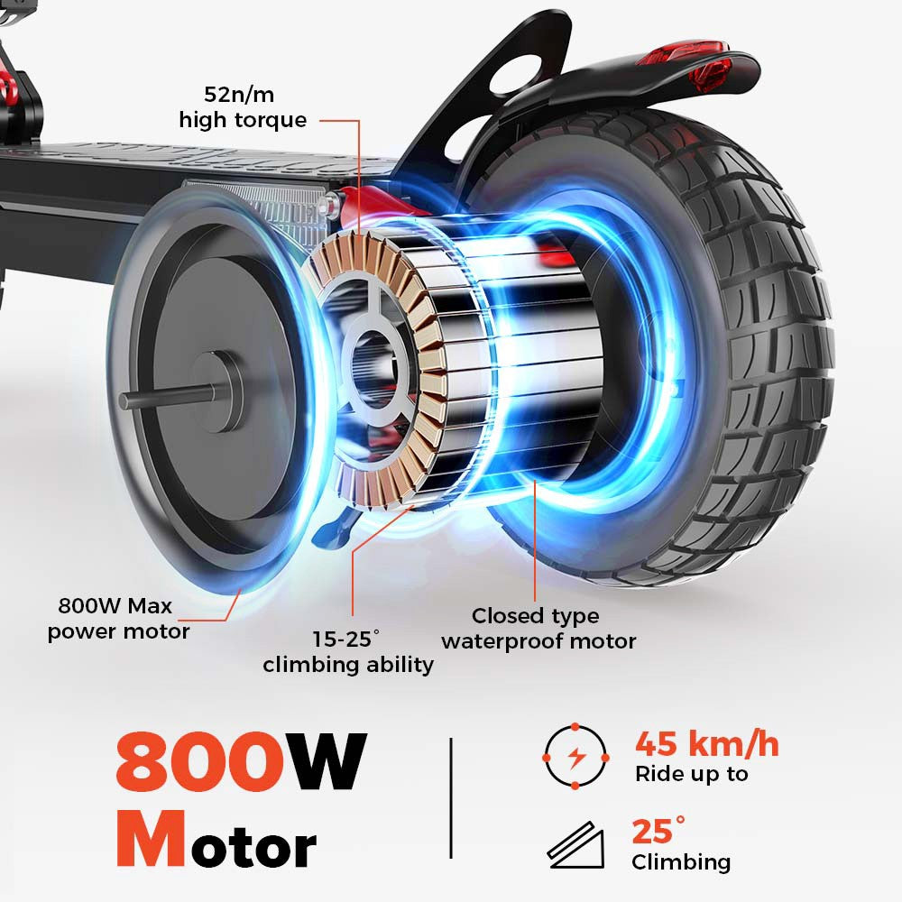 iScooter iX4 10-inch Electric Scooter 800W Motor max speed 45km/h 48V 15Ah Battery up to 40-45km Range App Control, Body Warning Light