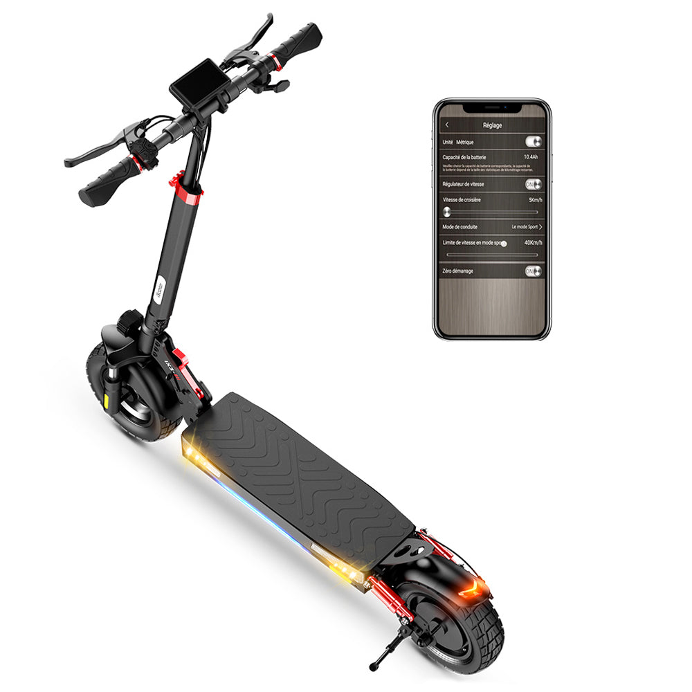 iScooter iX3 Folding Electric Scooter, 10&quot; Pneumatic Tires, 800W Motor, 10Ah Battery, 40km/h Max Speed, 40km Max Range, Adjustable Handlebar Height, App Control - Black