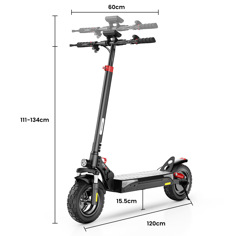 iScooter iX3 Folding Electric Scooter, 10&quot; Pneumatic Tires, 800W Motor, 10Ah Battery, 40km/h Max Speed, 40km Max Range, Adjustable Handlebar Height, App Control - Black
