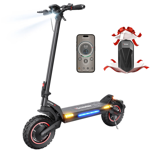 iScooter iX7 Pro Electric Scooter, 1000W*2 Motor, 48V 17.5Ah Battery, 10-inch Off Road Tires, 60km/h Max Speed, 80km Range, Front and Rear Disc Brakes, Dual Suspensions