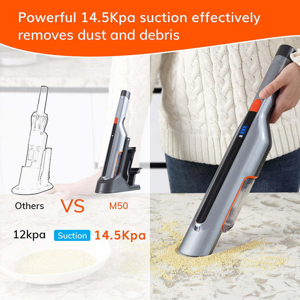 M50 Handheld Car Vacuum Cleaner, 15000Pa Suction, 150ml Dust Cup, 2500mAh Battery, 32min Runtime, LED Lights