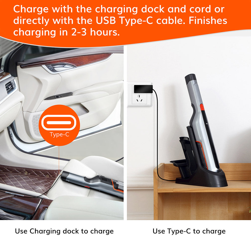 M50 Handheld Car Vacuum Cleaner, 15000Pa Suction, 150ml Dust Cup, 2500mAh Battery, 32min Runtime, LED Lights