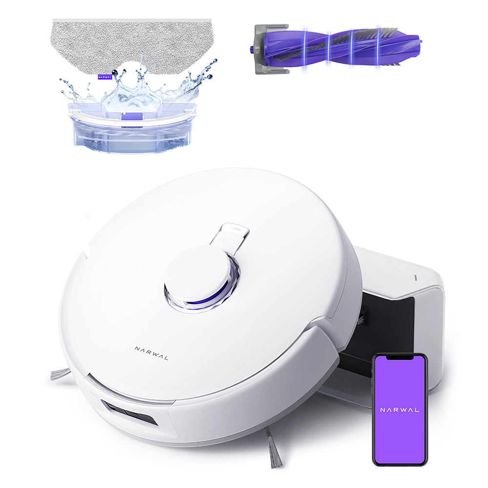 Narwal Freo X Plus Robot Vacuum Cleaner and Mop Built-in Dust Emptying, Strong 7800Pa Suction Power, Zero-Tangling Floating Brush, Alexa/Google Assistant/APP Control, Ideal for Pet Hair Hard Floor, Wood Floor