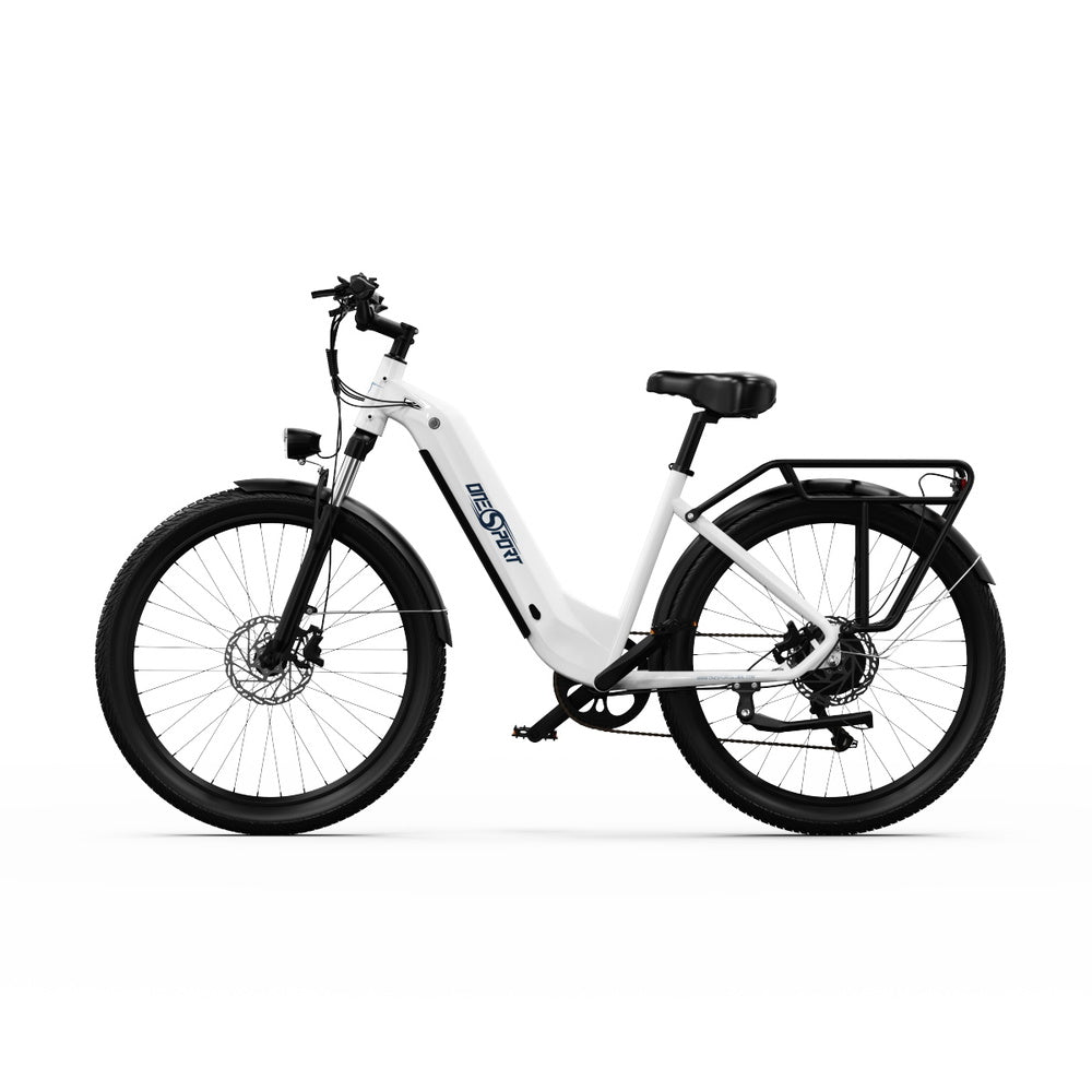 ONESPORT OT05 Electric Bike, 27.5&#39; Aluminum Frame, 250W ANANDA Motor, 36V 18.2Ah Battery, 25km/h Max Speed, 60-120km Range, Oil Disc Brake, Shimano 7 Speed, Torque Sensor, 100kg Max Load - White