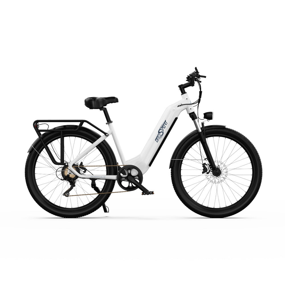 ONESPORT OT05 Electric Bike, 27.5&#39; Aluminum Frame, 250W ANANDA Motor, 36V 18.2Ah Battery, 25km/h Max Speed, 60-120km Range, Oil Disc Brake, Shimano 7 Speed, Torque Sensor, 100kg Max Load - White
