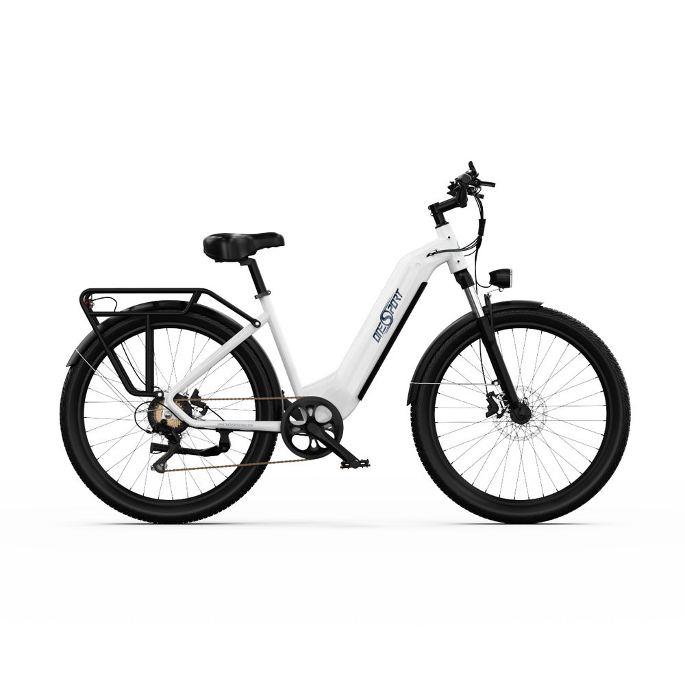 ONESPORT OT05 Electric Bike, 27.5&#39; Aluminum Frame, 250W ANANDA Motor, 36V 18.2Ah Battery, 25km/h Max Speed, 60-120km Range, Oil Disc Brake, Shimano 7 Speed, Torque Sensor, 100kg Max Load - White