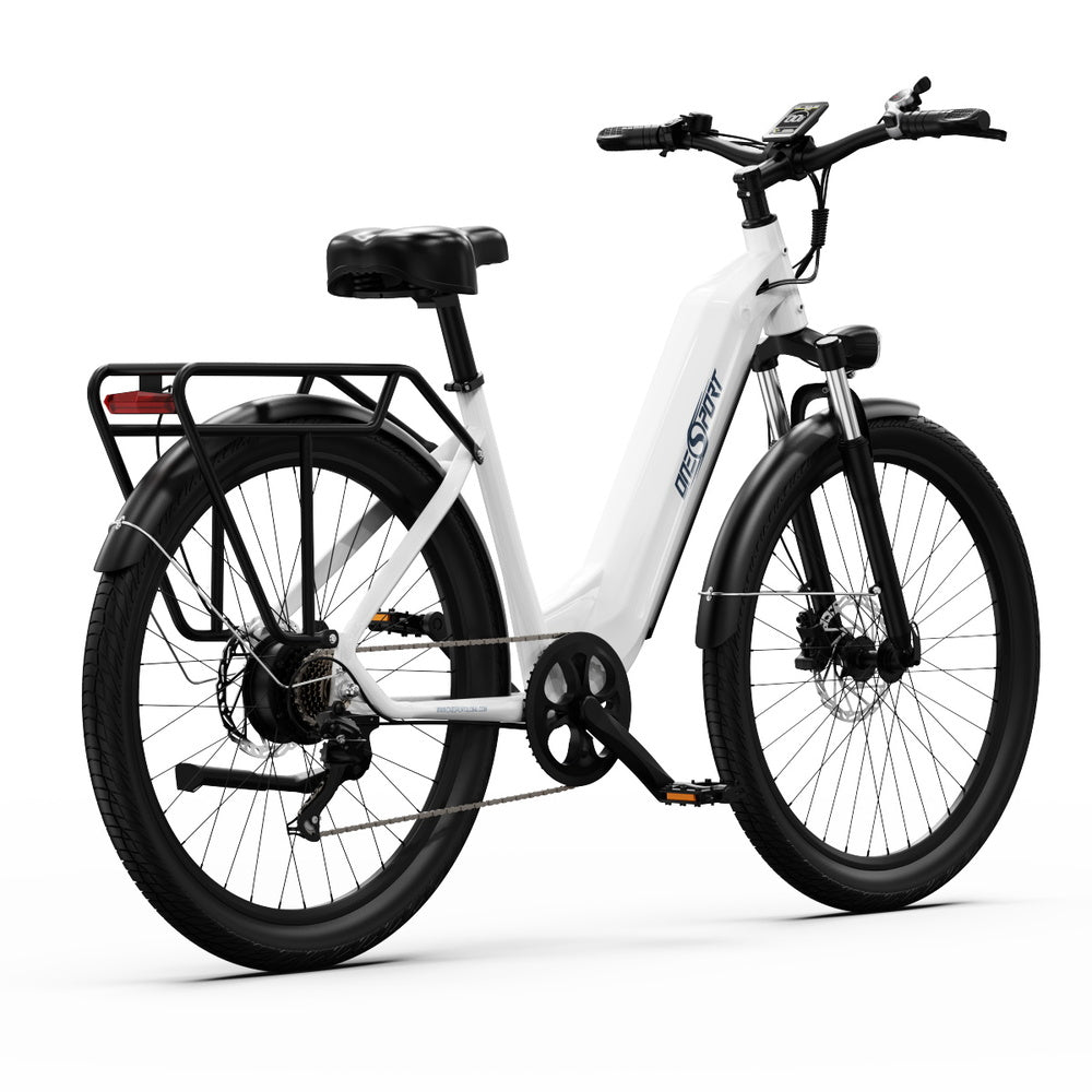 ONESPORT OT05 Electric Bike, 27.5&#39; Aluminum Frame, 250W ANANDA Motor, 36V 18.2Ah Battery, 25km/h Max Speed, 60-120km Range, Oil Disc Brake, Shimano 7 Speed, Torque Sensor, 100kg Max Load - White