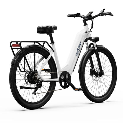 ONESPORT OT05 Electric Bike, 27.5&#39; Aluminum Frame, 250W ANANDA Motor, 36V 18.2Ah Battery, 25km/h Max Speed, 60-120km Range, Oil Disc Brake, Shimano 7 Speed, Torque Sensor, 100kg Max Load - White