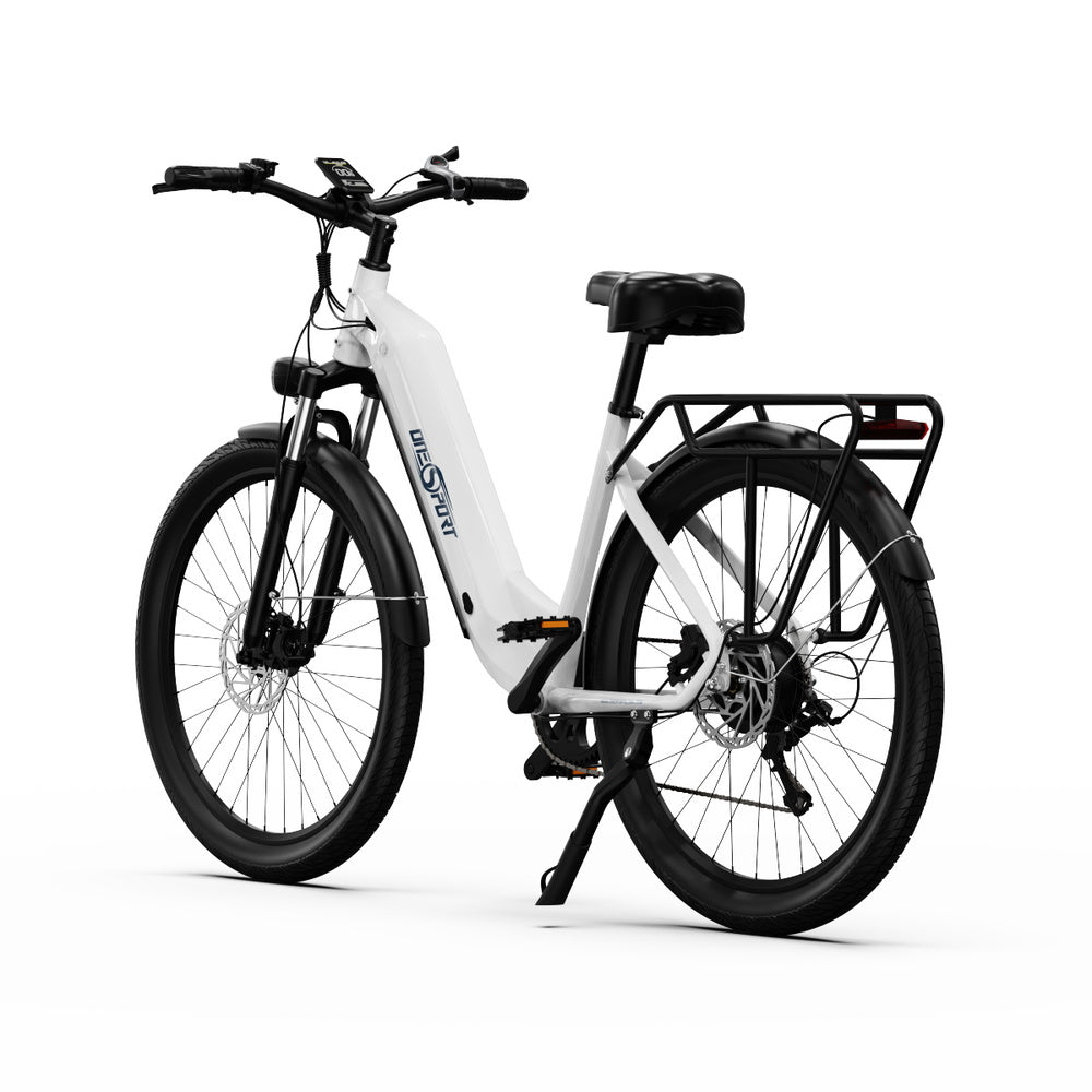 ONESPORT OT05 Electric Bike, 27.5&#39; Aluminum Frame, 250W ANANDA Motor, 36V 18.2Ah Battery, 25km/h Max Speed, 60-120km Range, Oil Disc Brake, Shimano 7 Speed, Torque Sensor, 100kg Max Load - White