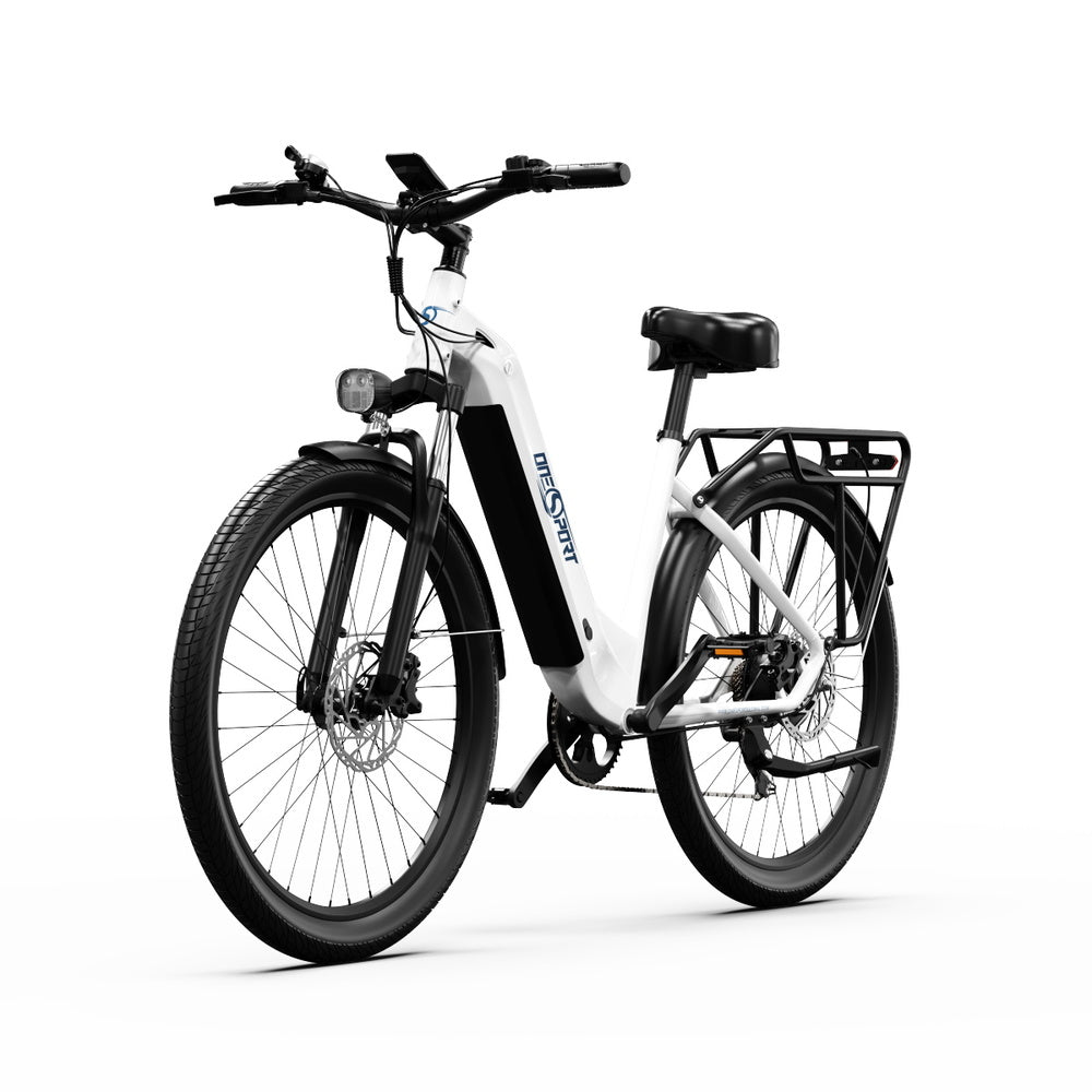 ONESPORT OT05 Electric Bike, 27.5&#39; Aluminum Frame, 250W ANANDA Motor, 36V 18.2Ah Battery, 25km/h Max Speed, 60-120km Range, Oil Disc Brake, Shimano 7 Speed, Torque Sensor, 100kg Max Load - White