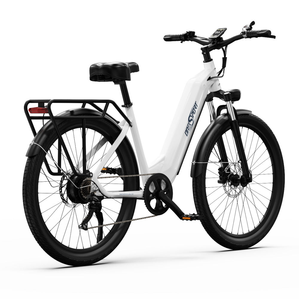 ONESPORT OT05 Electric Bike, 27.5&#39; Aluminum Frame, 250W ANANDA Motor, 36V 18.2Ah Battery, 25km/h Max Speed, 60-120km Range, Oil Disc Brake, Shimano 7 Speed, Torque Sensor, 100kg Max Load - White