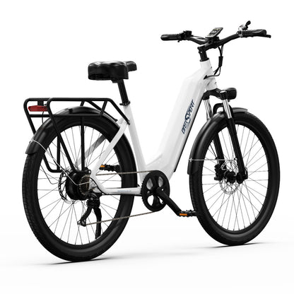 ONESPORT OT05 Electric Bike, 27.5&#39; Aluminum Frame, 250W ANANDA Motor, 36V 18.2Ah Battery, 25km/h Max Speed, 60-120km Range, Oil Disc Brake, Shimano 7 Speed, Torque Sensor, 100kg Max Load - White
