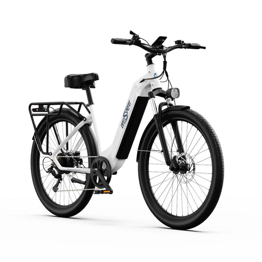 ONESPORT OT05 Electric Bike, 27.5&#39; Aluminum Frame, 250W ANANDA Motor, 36V 18.2Ah Battery, 25km/h Max Speed, 60-120km Range, Oil Disc Brake, Shimano 7 Speed, Torque Sensor, 100kg Max Load - White